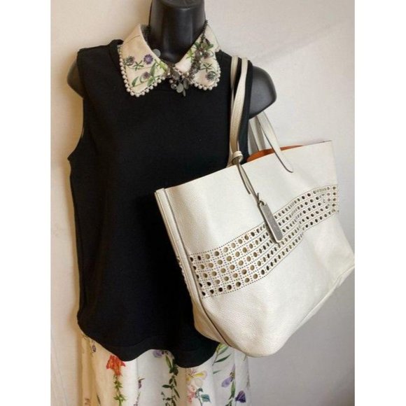 ralph lauren bag shoulder white leather tote - Picture 7 of 11